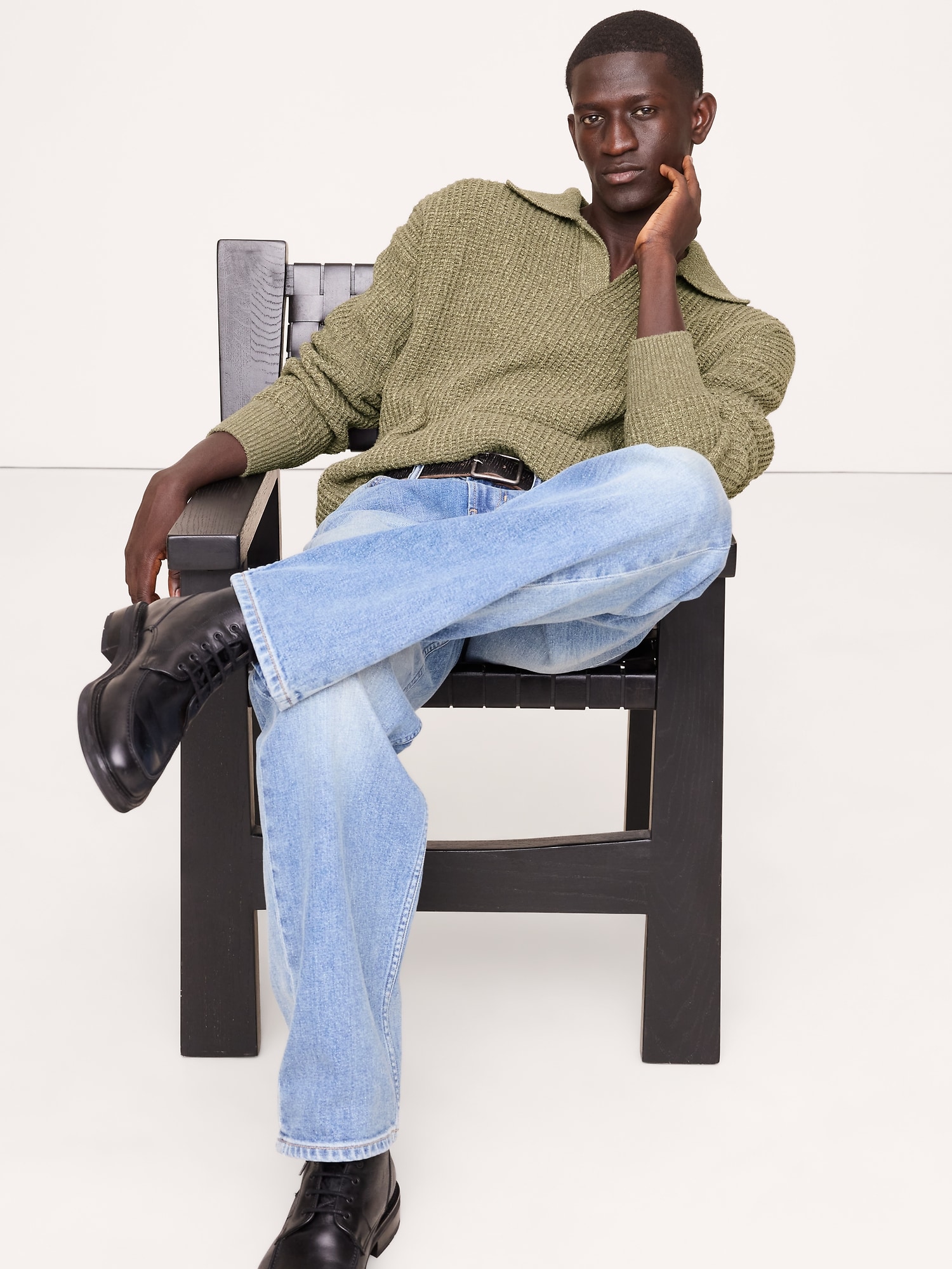 CHANDAIL À COL POLO ÉPAIS EN MÉLANGE DE COTON