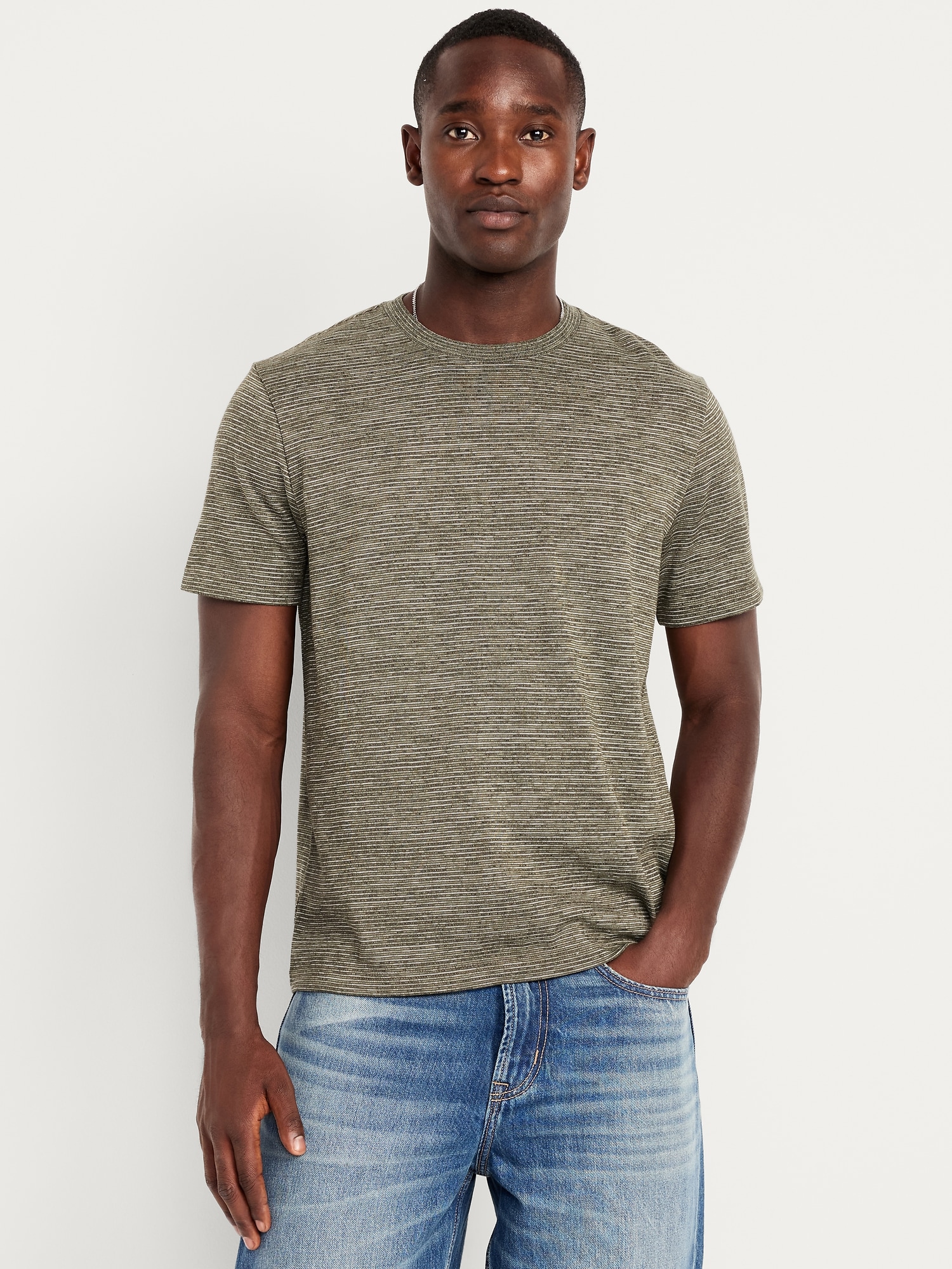 Crew-Neck Striped T-Shirt - Green Mini
