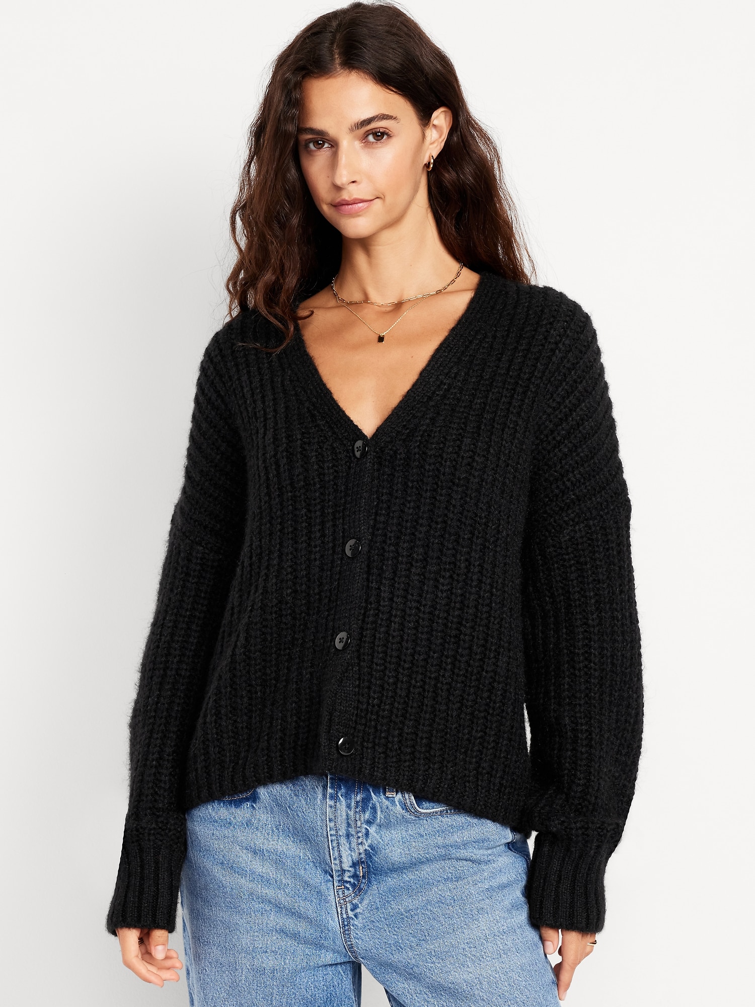 Wool-Blend Shaker-Stitch Cardigan Sweater