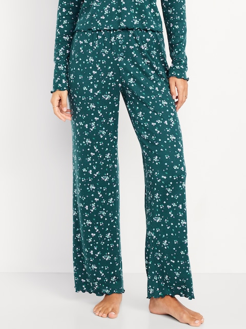 High-Waisted Cozy Rib Pajama Pants - Sea