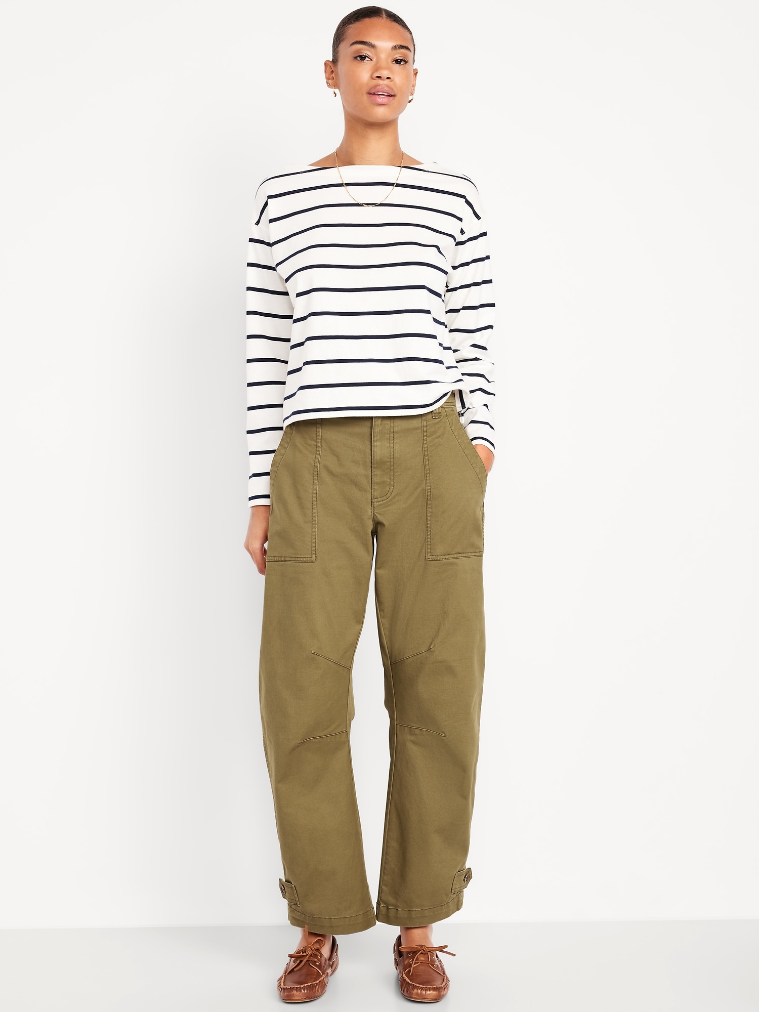Mid-Rise Twill Barrel Pants
