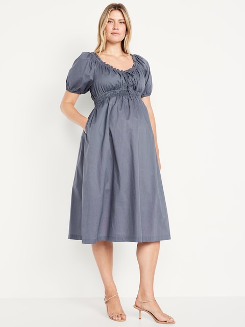 Maternity Puff-Sleeve Midi Dress
