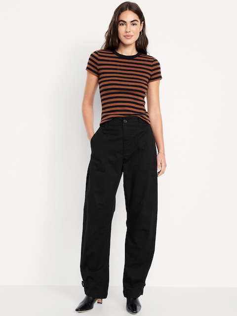 Mid-Rise Twill Barrel Pants