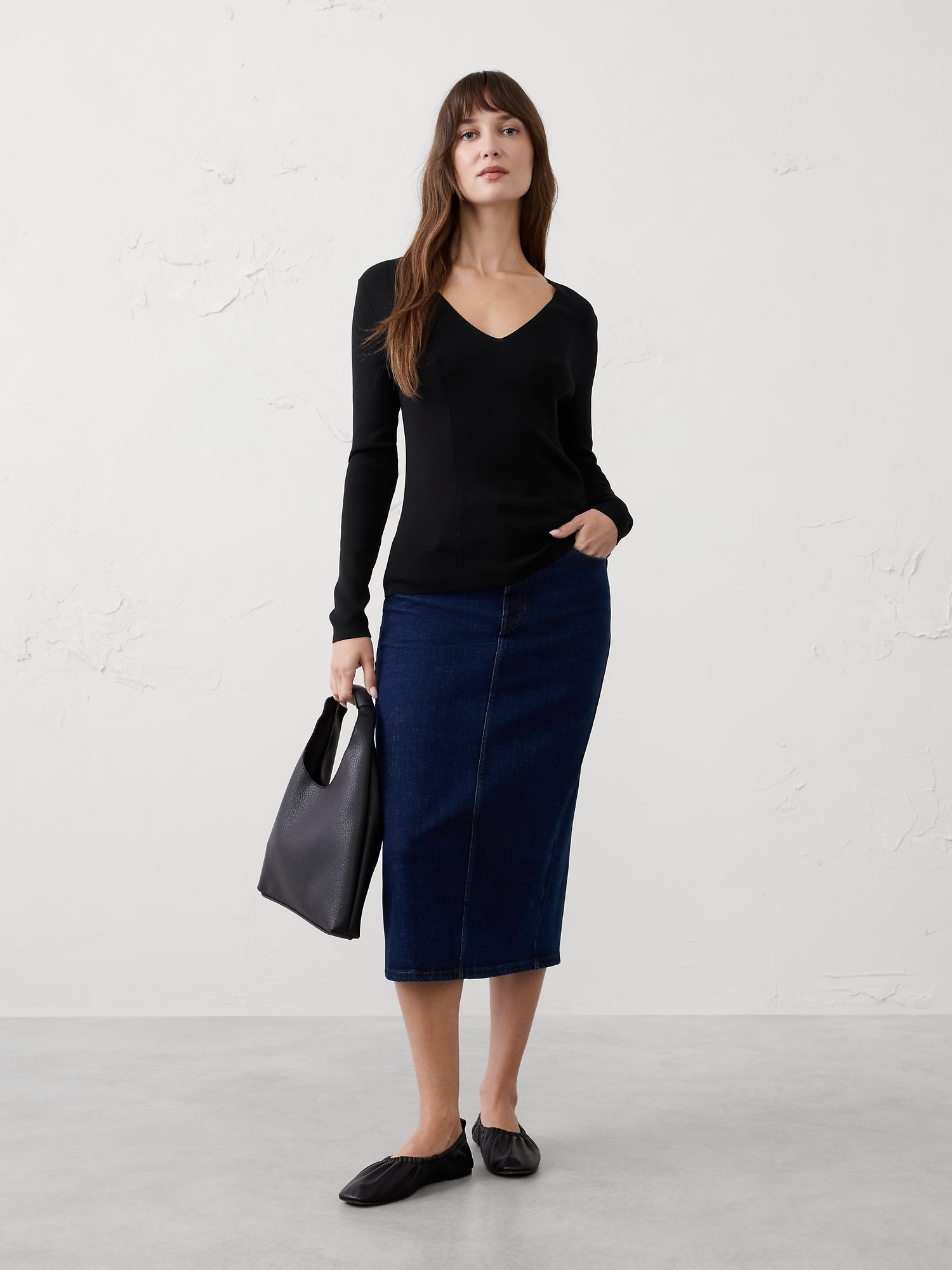 Seamed V-Neck Sweater