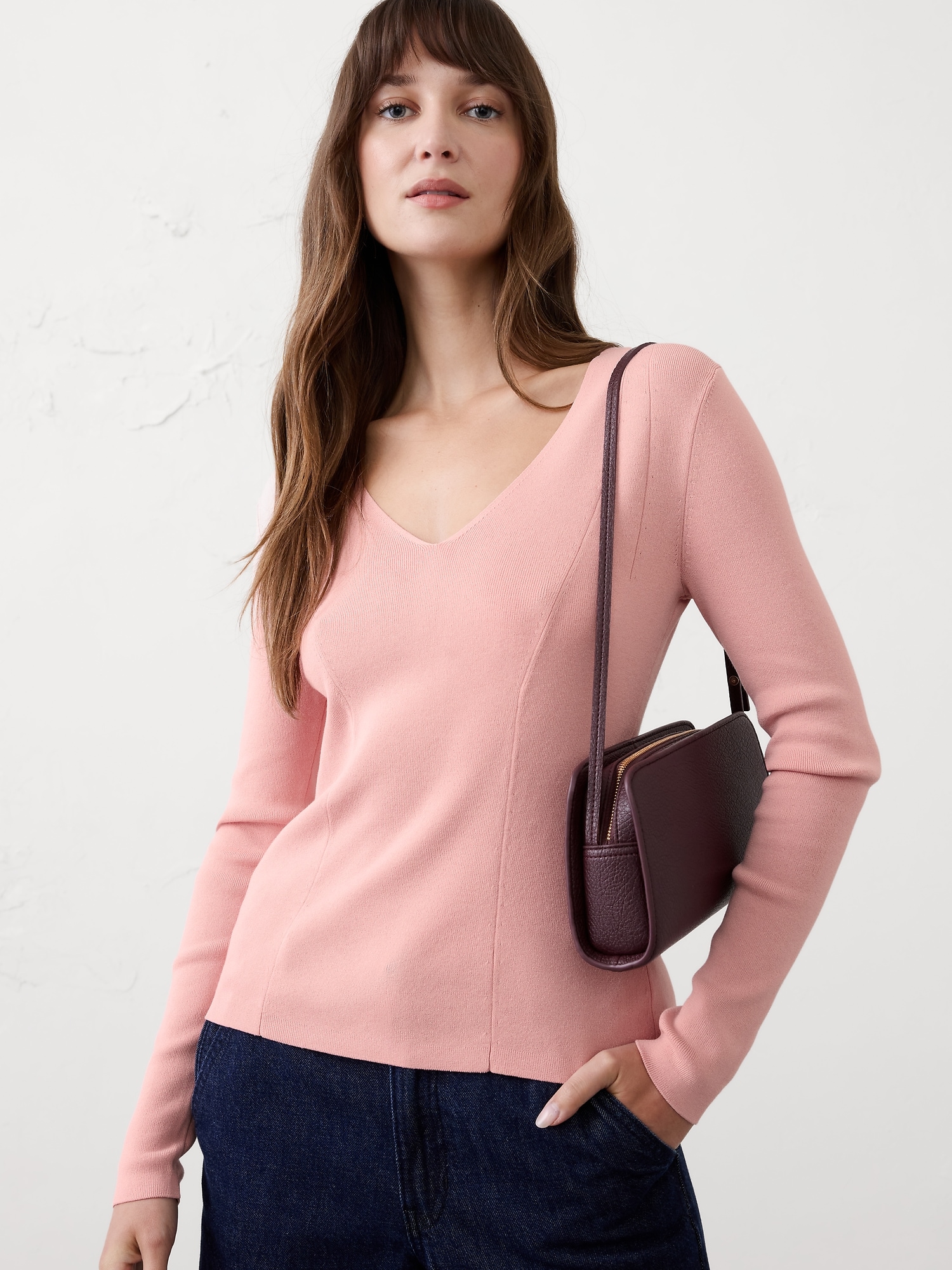 Seamed V-Neck Sweater