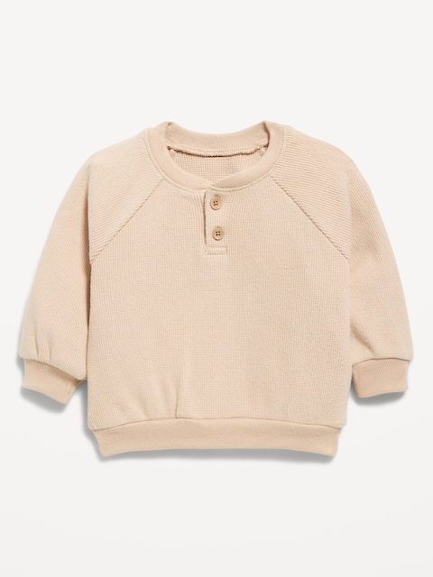 Cozy Long-Sleeve Henley Thermal-Knit Sweatshirt for Baby