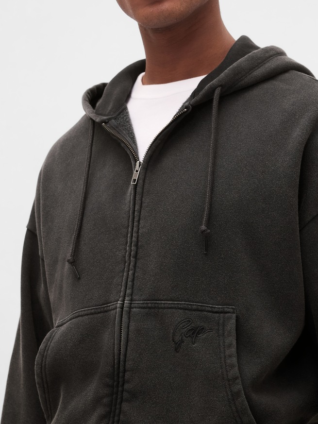 ヴィンテージソフト オーバーサイズ クロップド ジップアップパーカー-3