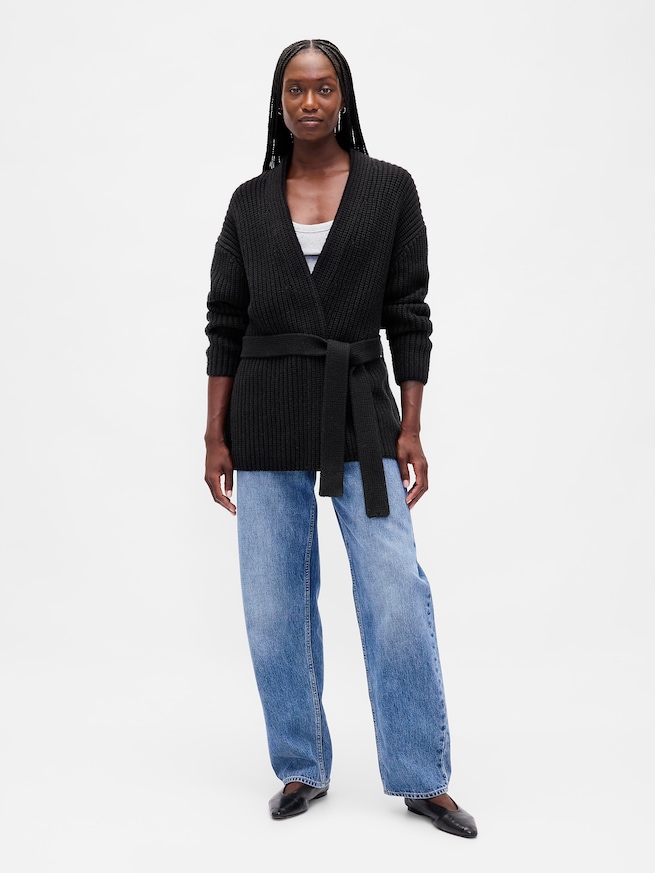 コットンブレンド ラップ ニットカーディガン-1