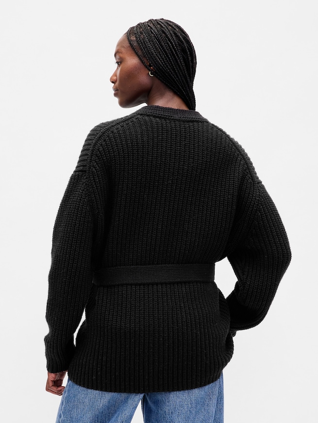 コットンブレンド ラップ ニットカーディガン-2