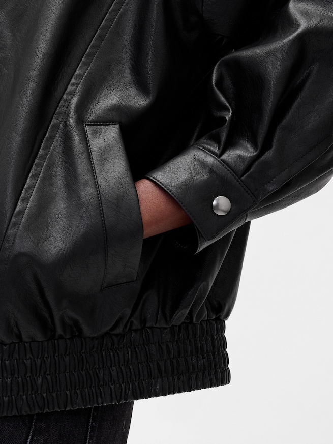 オーバーサイズ ヴィーガンレザージャケット-3