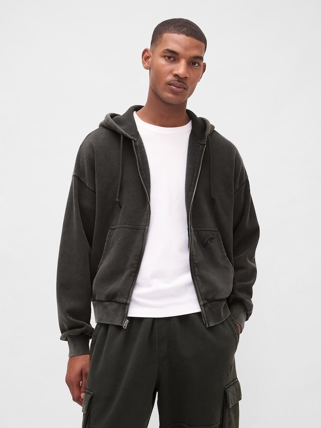 ヴィンテージソフト オーバーサイズ クロップド ジップアップパーカー-0