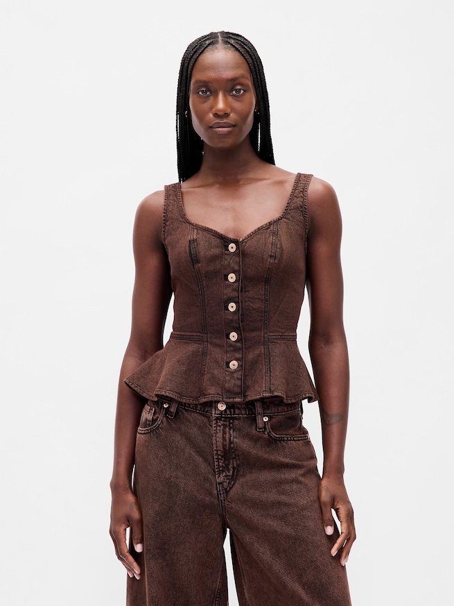 デニム ペプラム タンクトップ-0