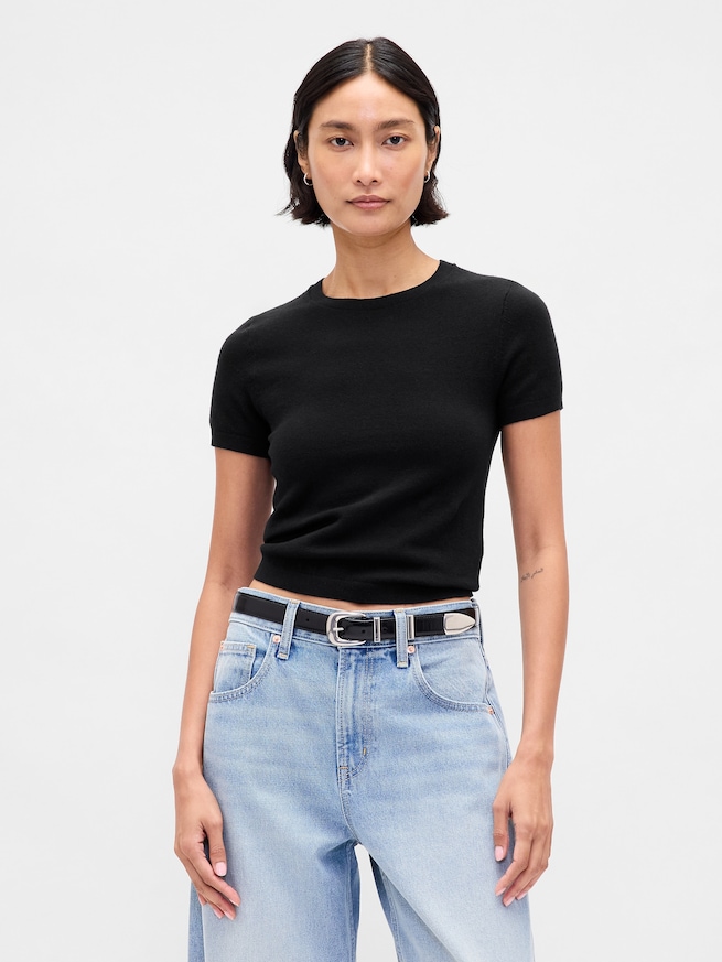 CashSoft カシミヤタッチ ストレッチ チビTシャツ-0