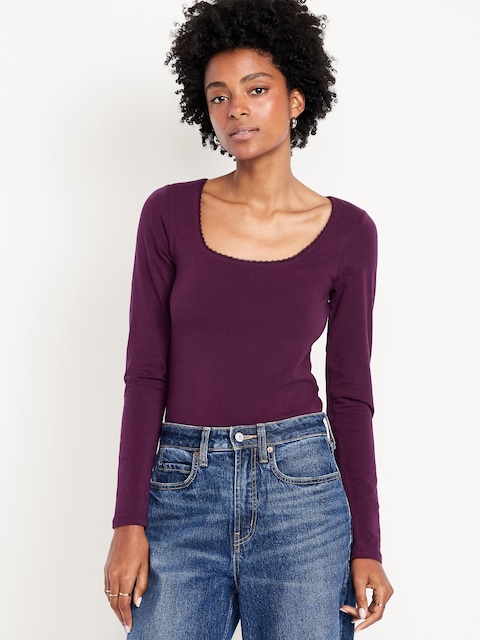 Fitted Double-Layer Scoop-Neck Top