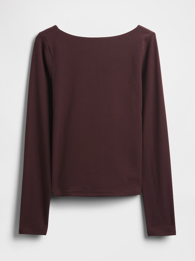 クローズニット ジャージー ボートネック バックオープンTシャツ-4