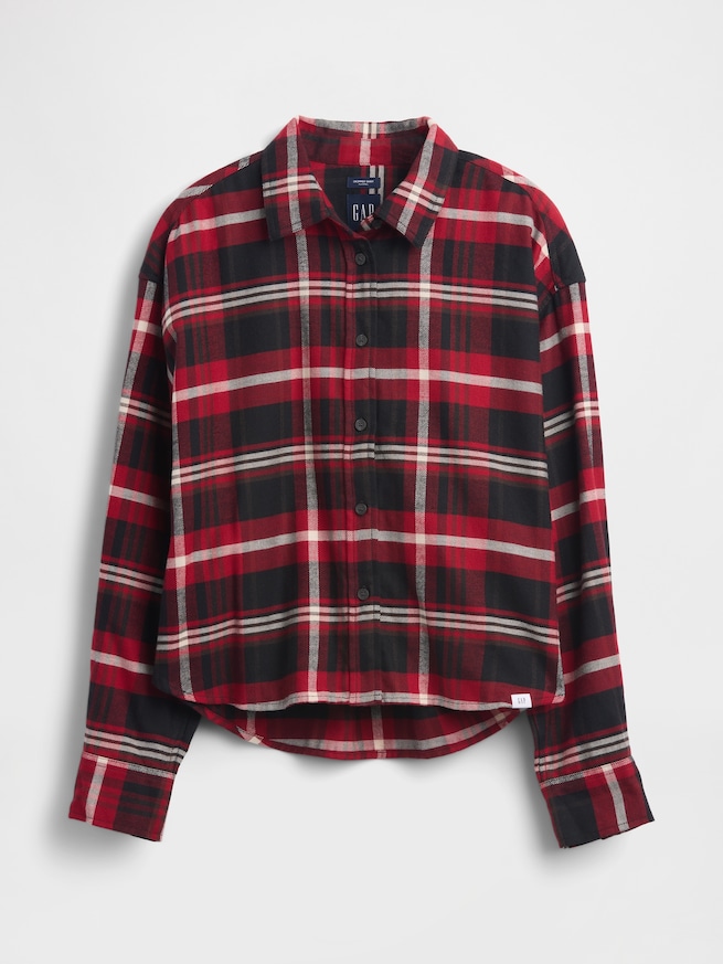 フランネル ストレートヘム クロップドシャツ-5