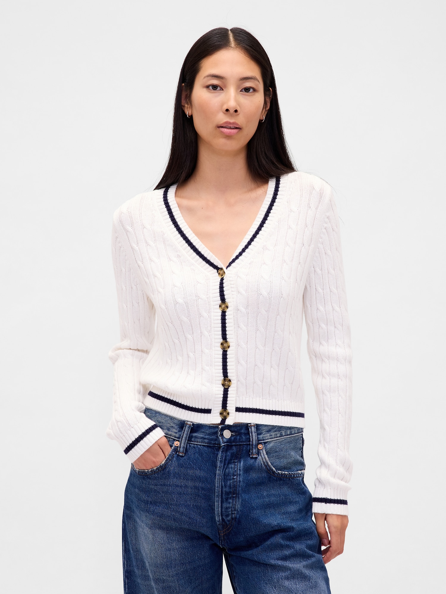 100% Cotton Cable-Knit Cardigan