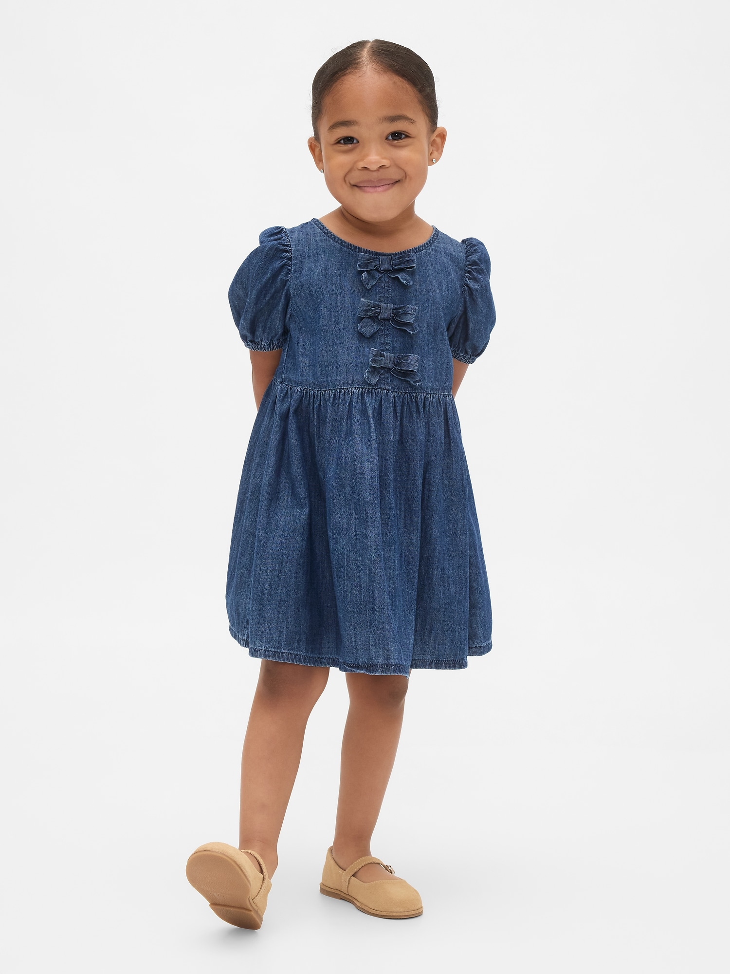 Baby & Toddler Denim Puff-Sleeve Bow Dress