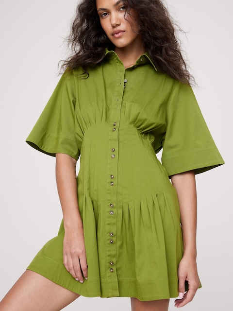 ROBE-CHEMISIER EN POPELINE DE COTON EXTENSIBLE NERVURÉE