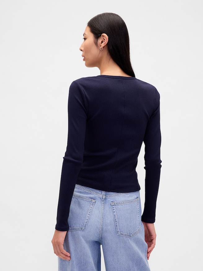 モダン コンパクト リブ クロップドTシャツ-2