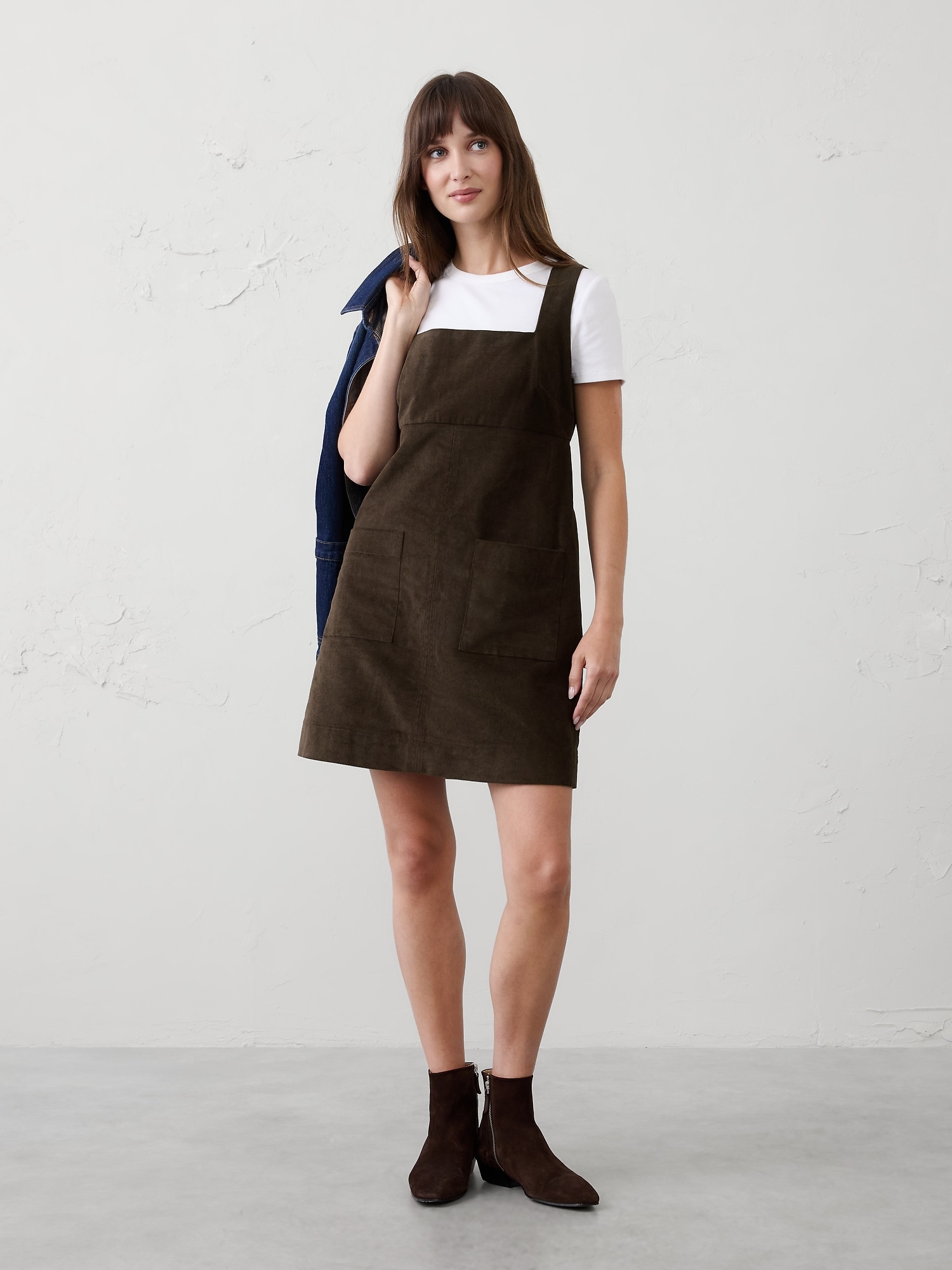Corduroy Empire-Waist Mini Dress