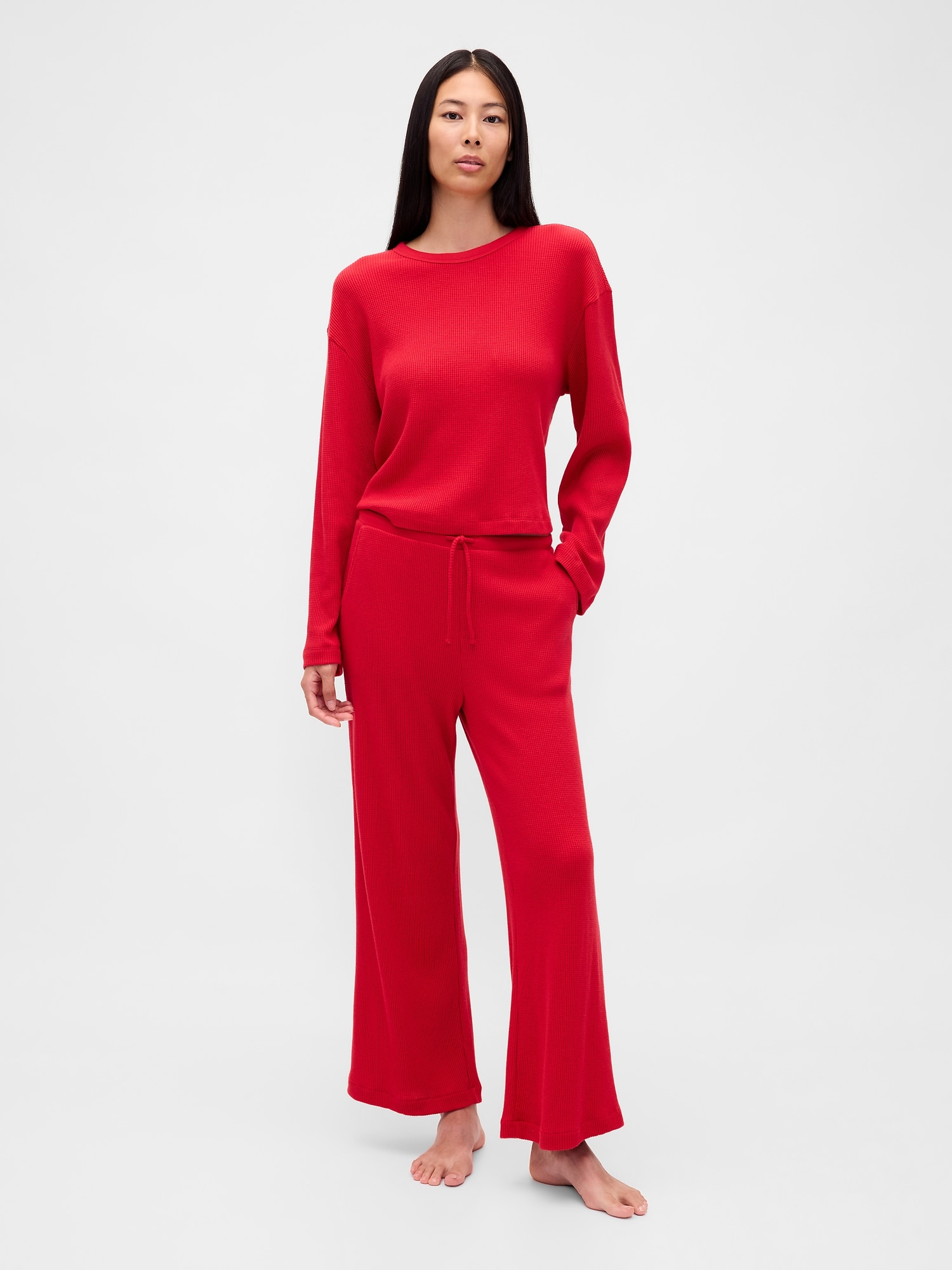 PANTALON DE PYJAMA EN TRICOT GAUFRÉ À JAMBE LARGE