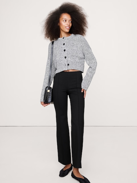 PANTALON ÉVASÉ COURT À TAILLE EXTENSIBLE TOUT-ALLER EN TRICOT POINT DE ROME