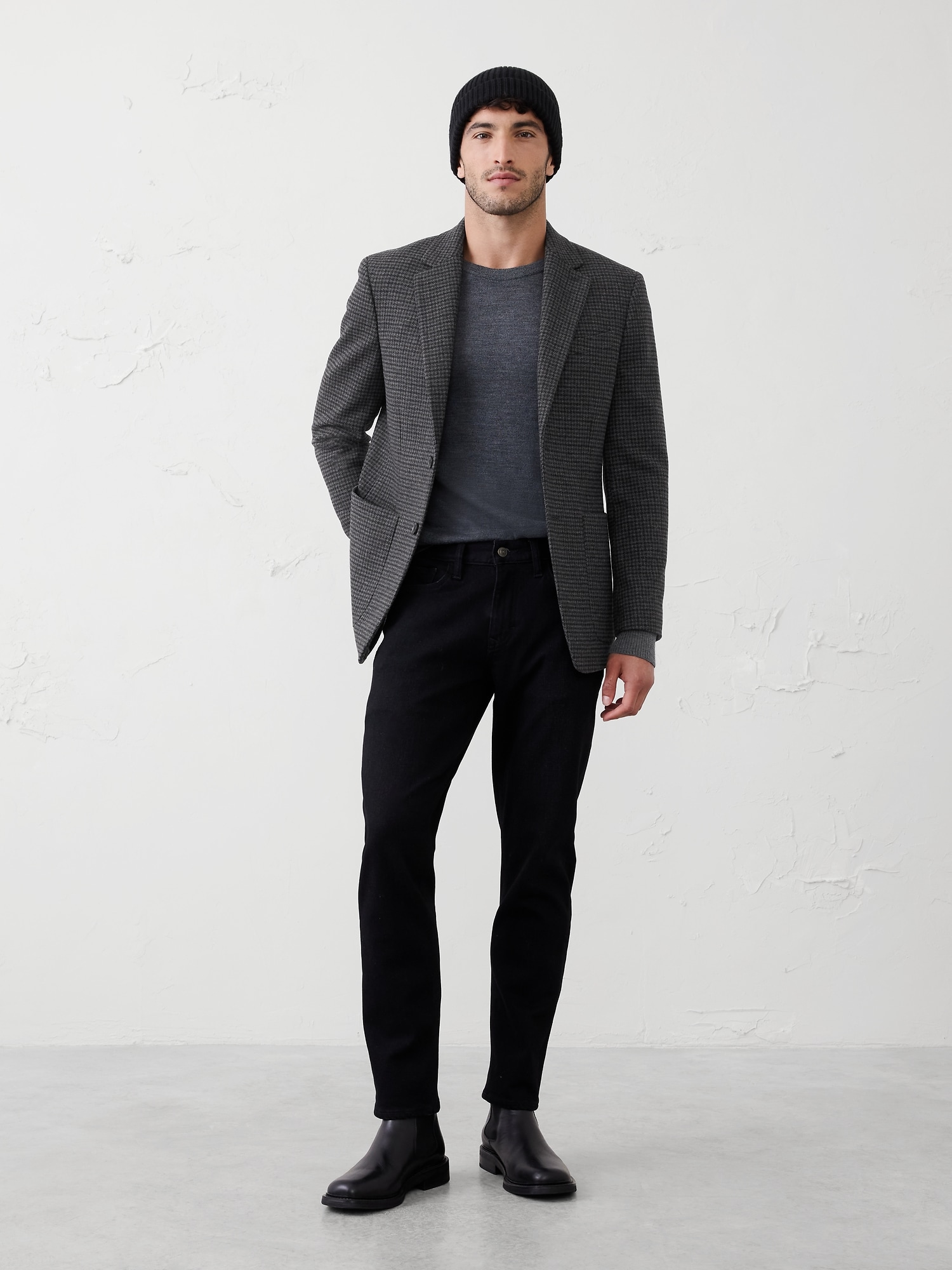 Tailored-Fit Wool-Blend Houndstooth Jacket