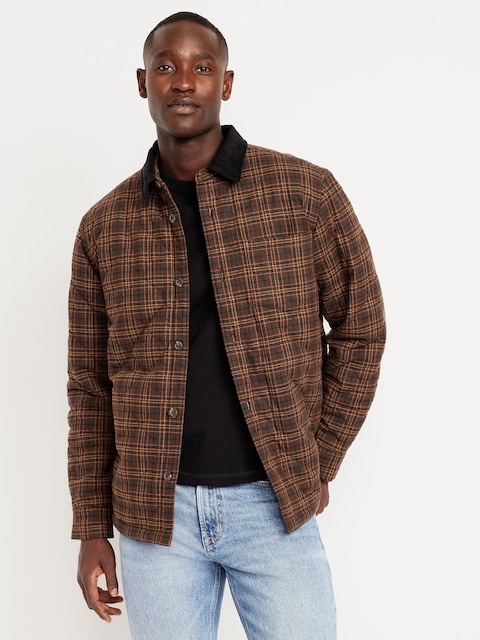 Sherpa-Lined Plaid Flannel Shacket