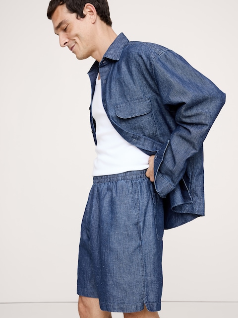 9.5" Cotton-Hemp Chambray Pull-On Short