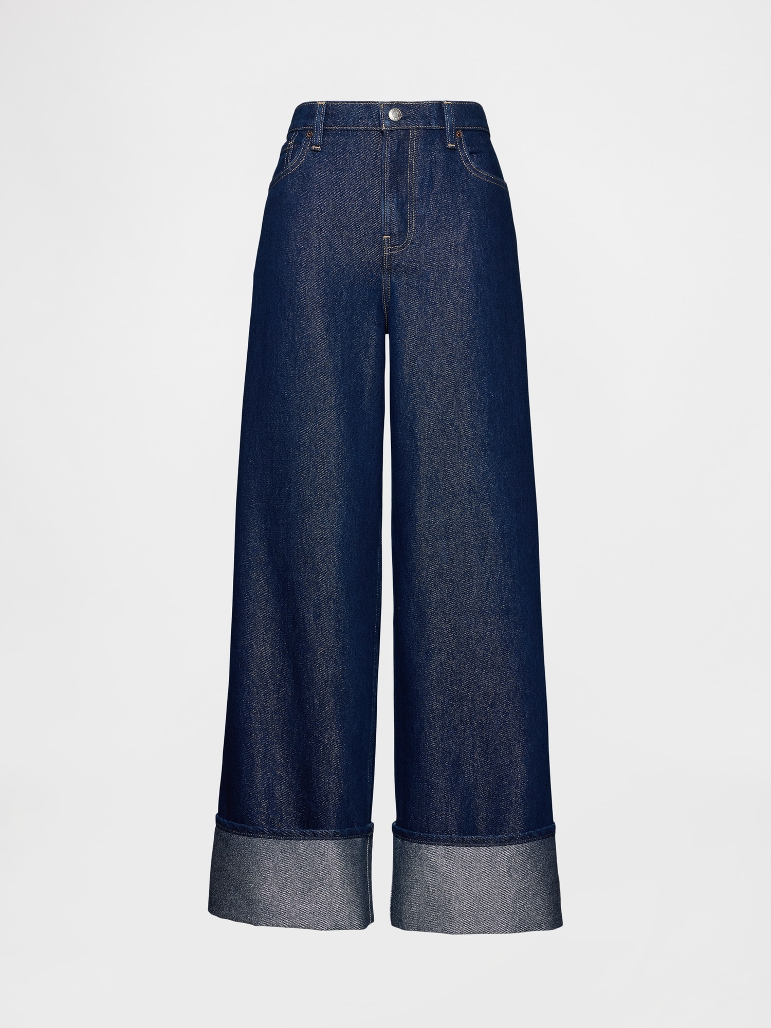 ミッドライズ メタリック ロールアップ バギーデニム-4