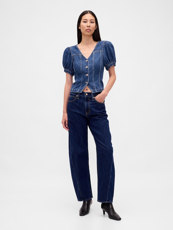 デニム パフスリーブ シーム トップス-1