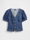 デニム パフスリーブ シーム トップス-4