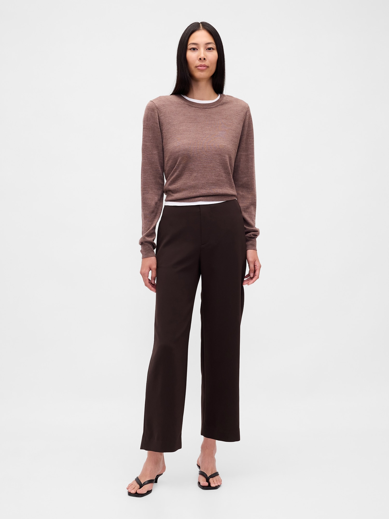High Rise Twill Straight Ankle Pants