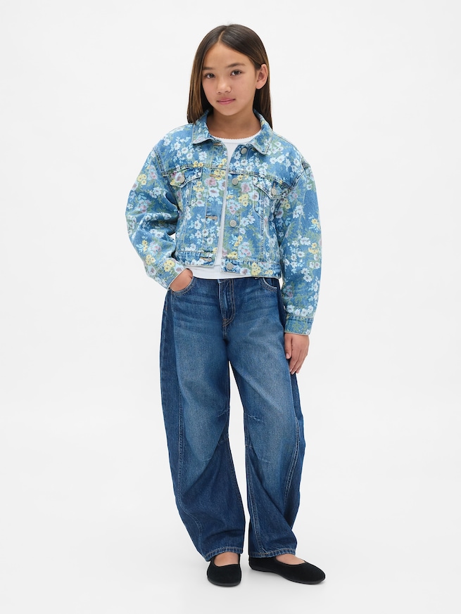 バルーンスリーブ フローラル デニムジャケット (キッズ)-3
