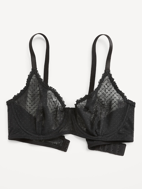 Lace-Trim Mesh-Dot Balconette Bra