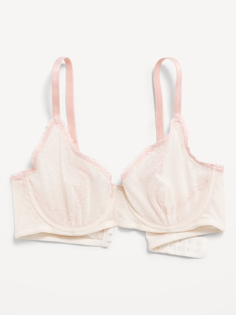 Lace-Trim Mesh-Dot Balconette Bra