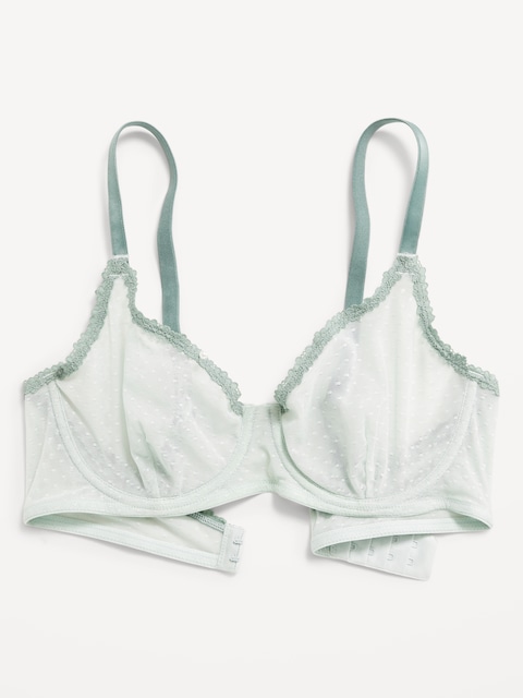 Lace-Trim Mesh-Dot Balconette Bra