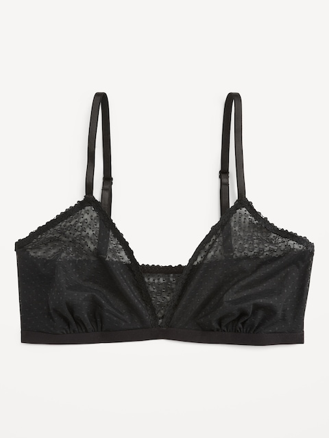 Lace-Trim Dot-Mesh Bralette
