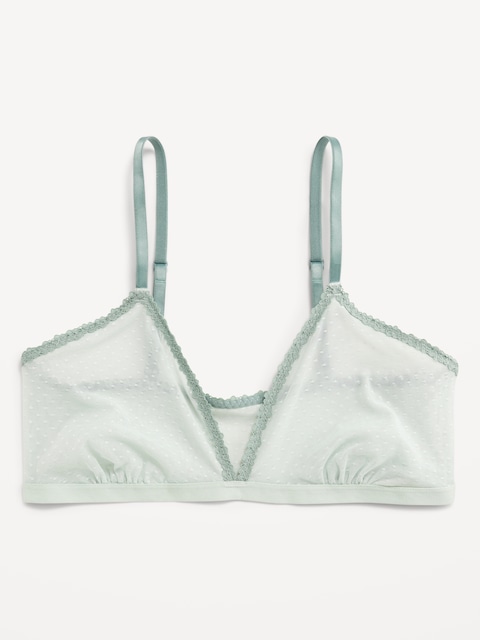 Lace-Trim Dot-Mesh Bralette