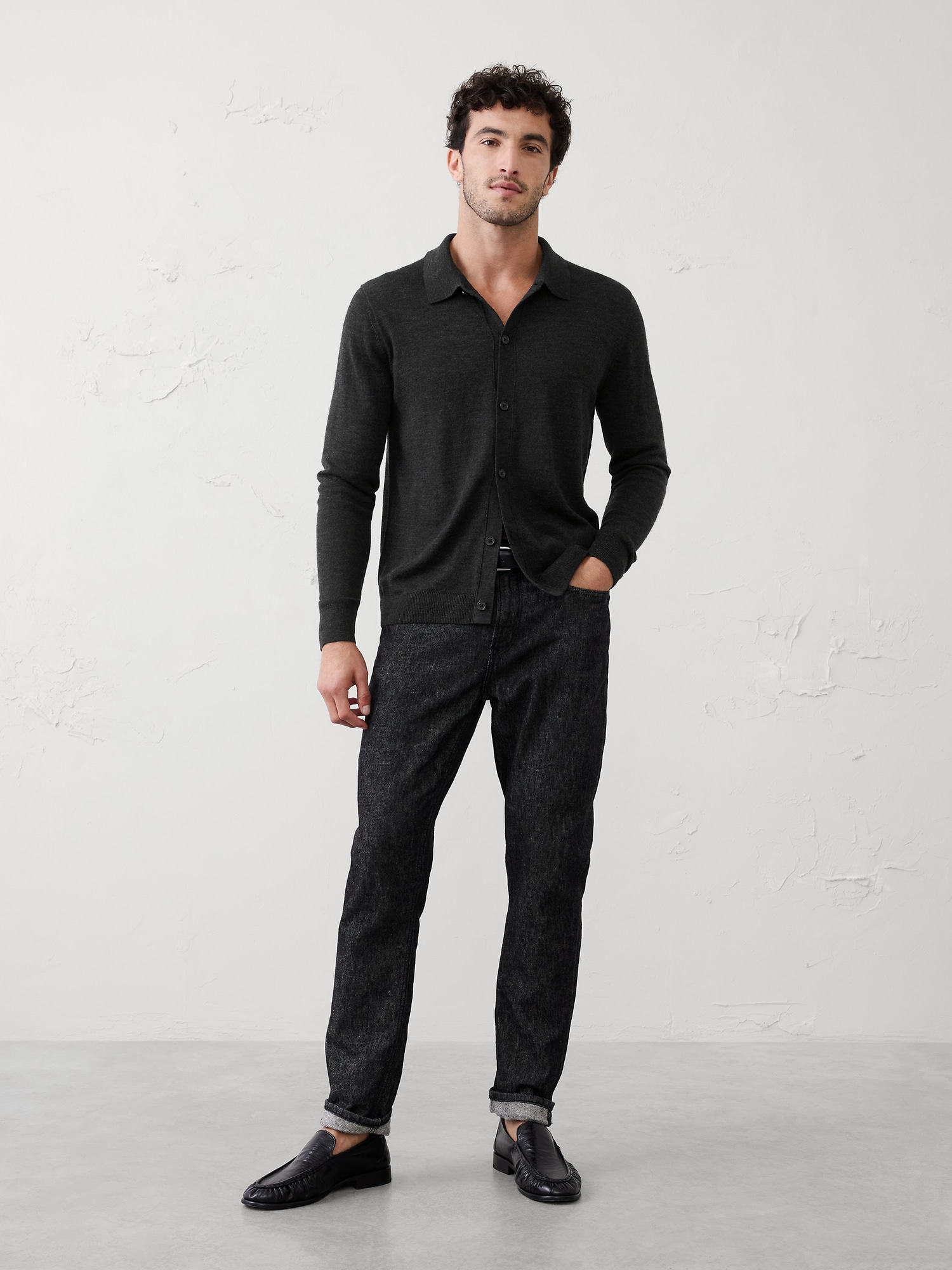 Merino Wool Button-Through Sweater Polo