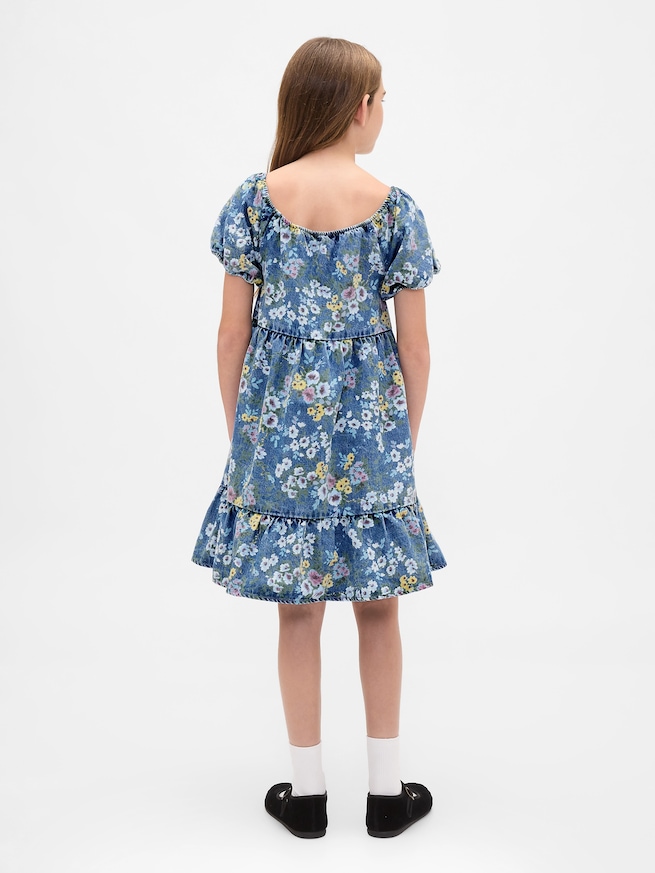 デニム パフスリーブ フローラルワンピース (キッズ)-2