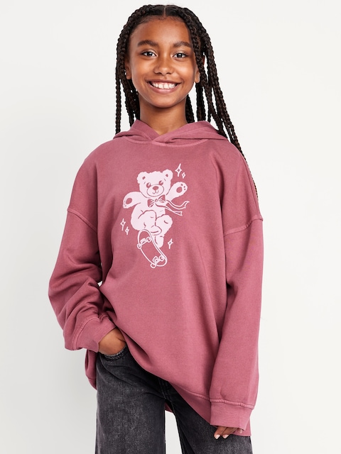 Oversized Graphic Tunic Pullover Hoodie for Girls