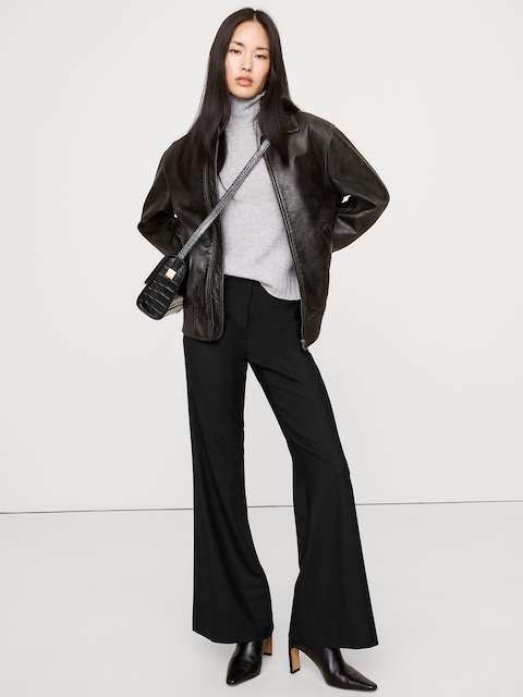 PANTALON ÉVASÉ À TAILLE MI-BASSE EN MÉLANGE DE LAINE EXTENSIBLE
