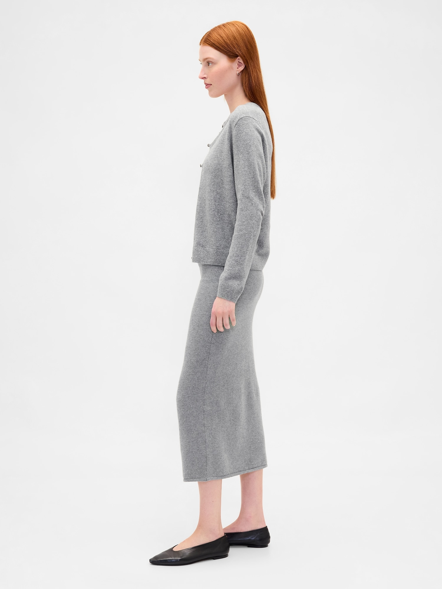 CashSoftカシミヤタッチ ストレッチミディスカート-2