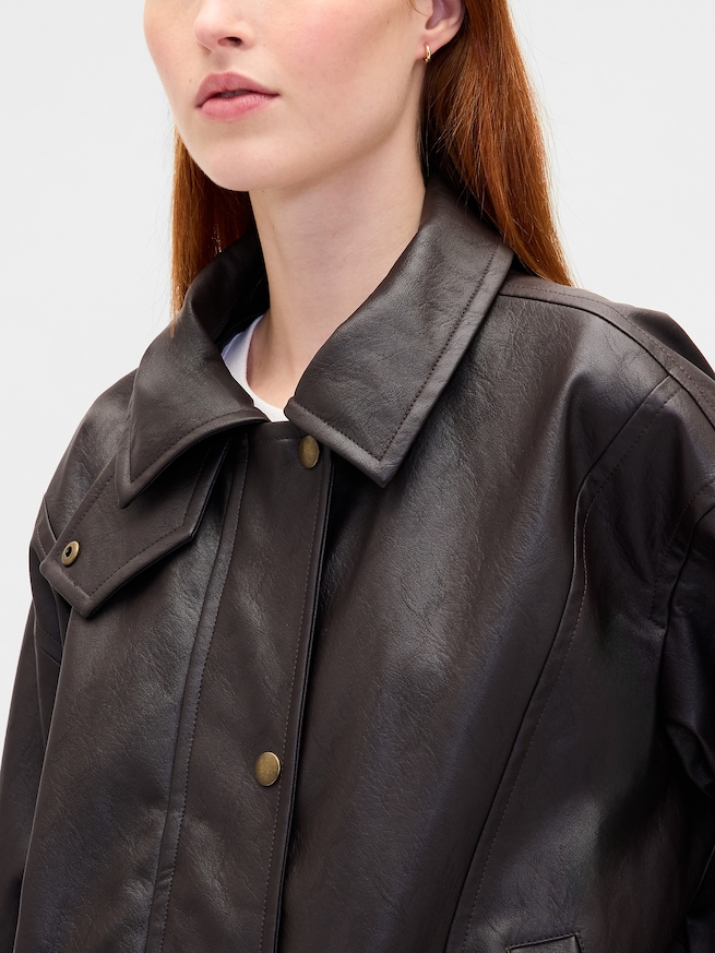 オーバーサイズ ヴィーガンレザージャケット-3