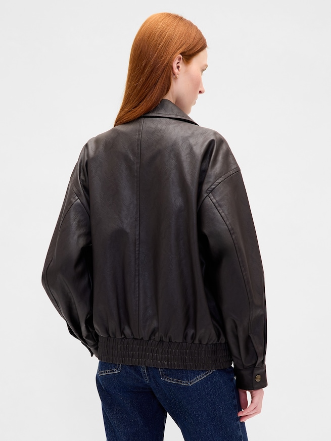 オーバーサイズ ヴィーガンレザージャケット-2