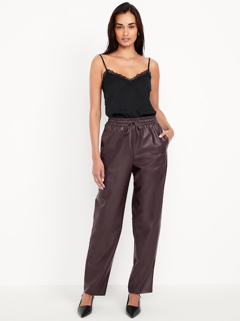 PANTALON BILLIE LONGUEUR CHEVILLE À TAILLE HAUTE EN SIMILICUIR
