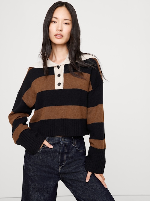 オーバーサイズ カシミヤ クロップド ニットポロ