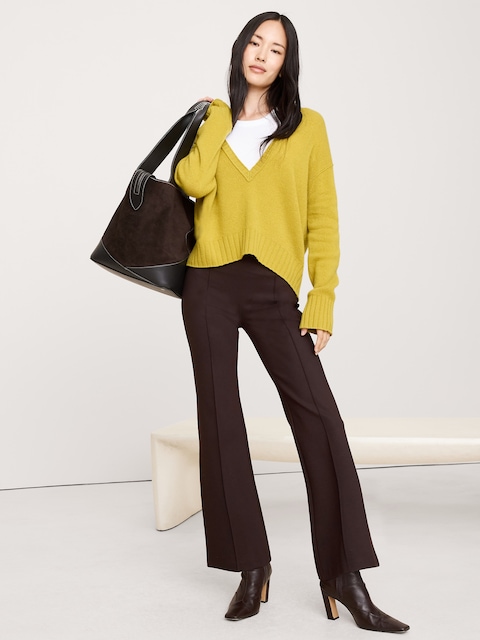 PANTALON ÉVASÉ COURT À TAILLE EXTENSIBLE TOUT-ALLER EN TRICOT POINT DE ROME